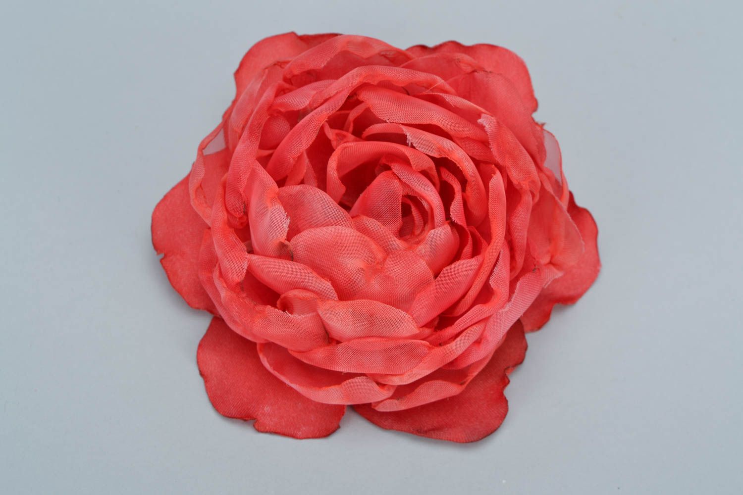 Beautiful handmade volume textile flower hair clip of pink color photo 2