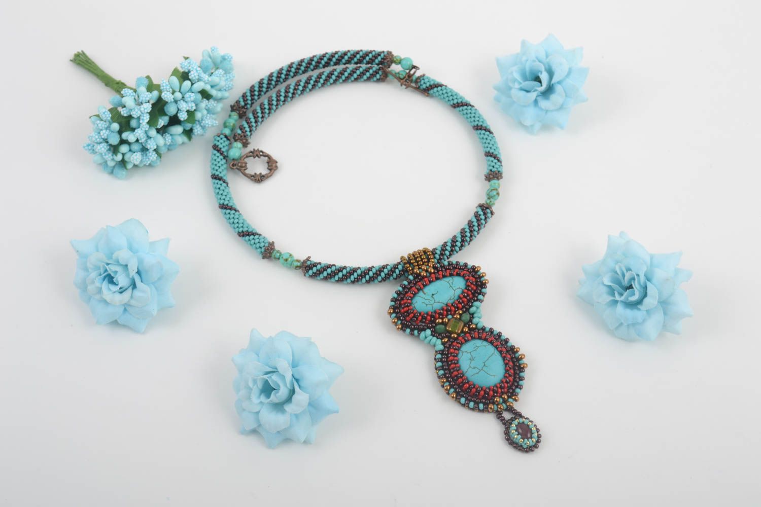 Handmade blue stylish necklace elegant gift for her cute female fashion photo 1