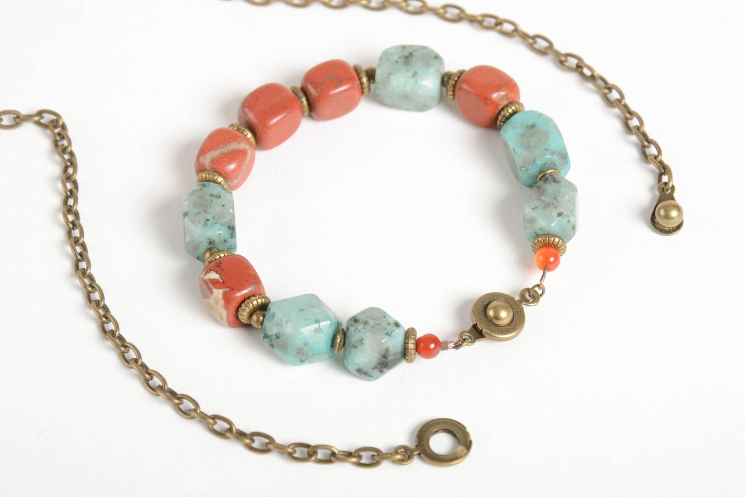 Handmade designer jewelry set unusual wrist bracelet natural stone necklace photo 5