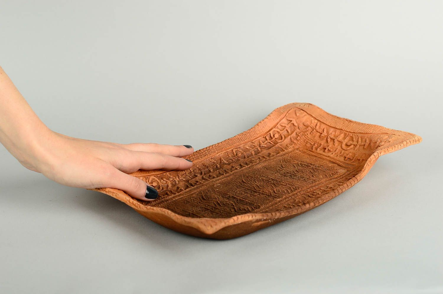 Plato de cerámica rectangular hecho a mano vajilla ecológica utensilio de cocina foto 2