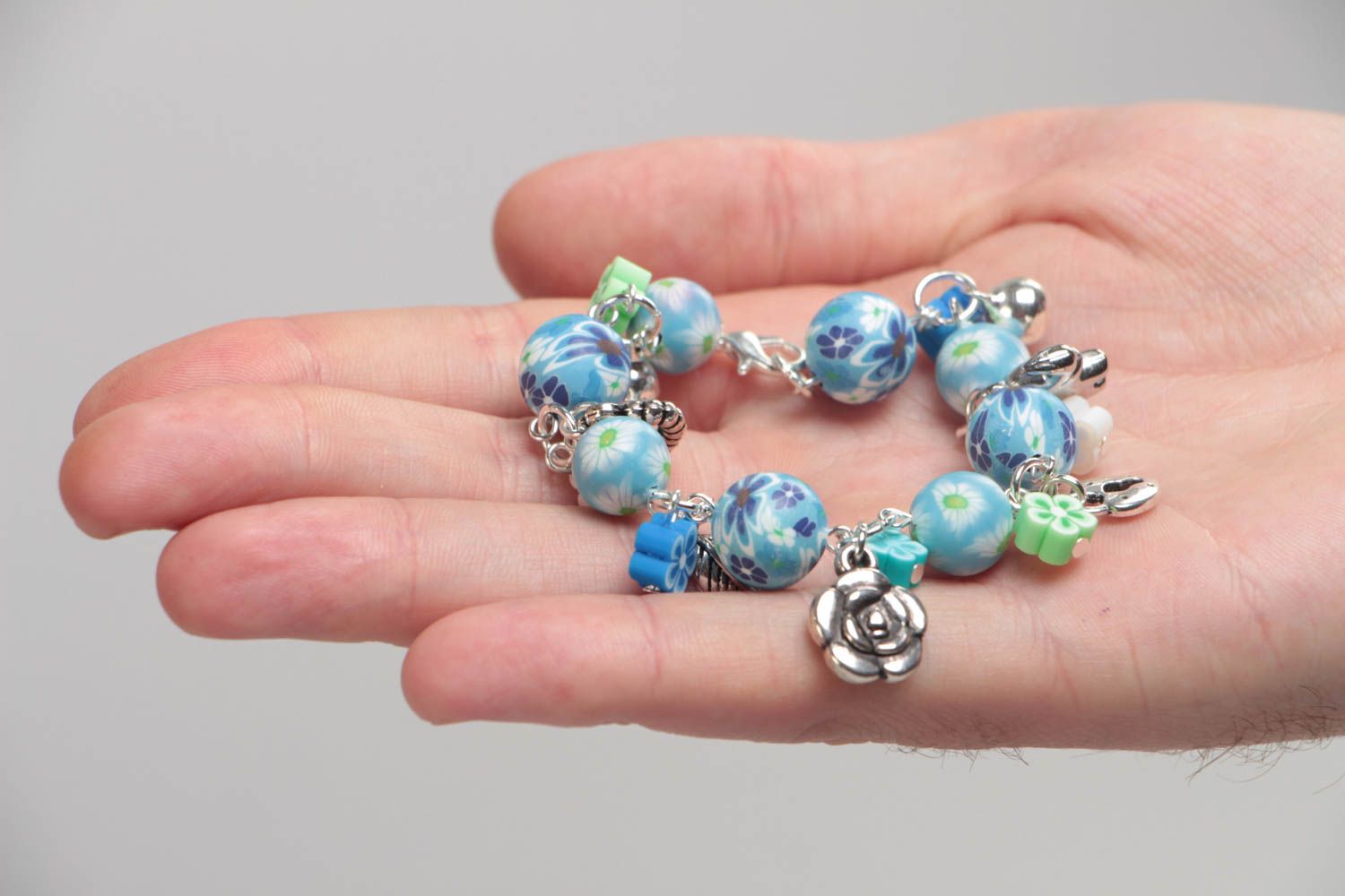 Beautiful handmade designer children's polymer clay bracelet with charms photo 5