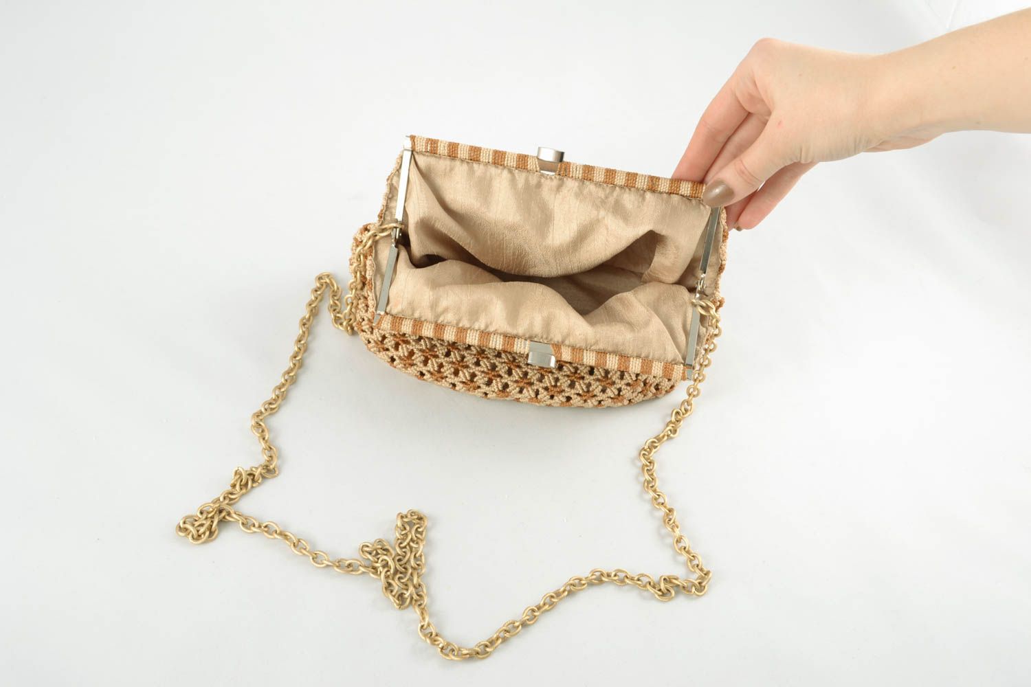 Macrame woven bag with a chain photo 5