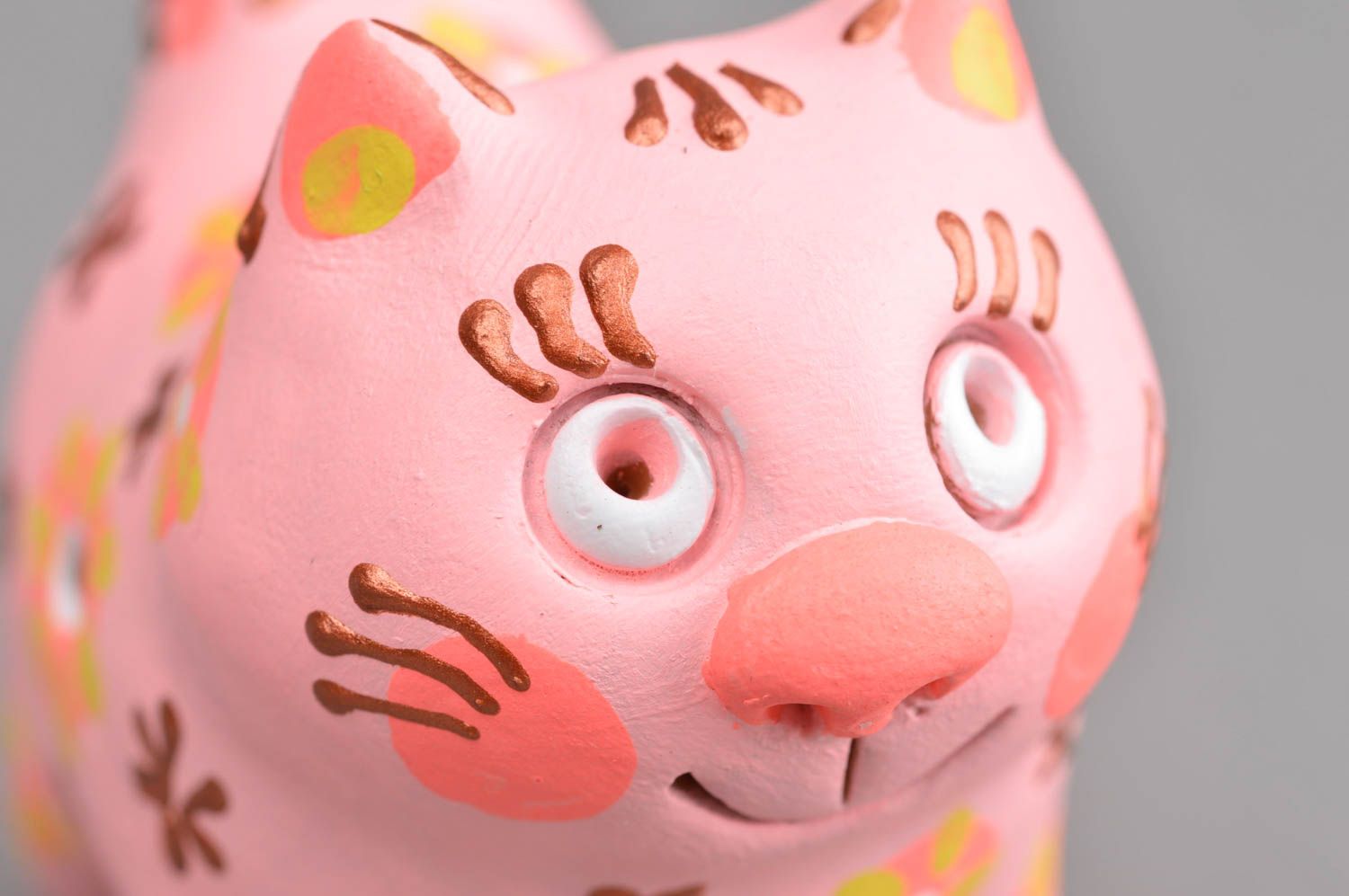 Sifflet jouet fait main Instrument de musique Figurine chat rose d'argile photo 4