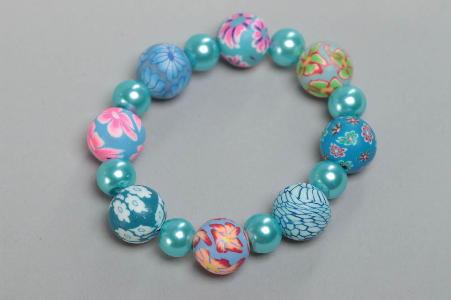 Bracelet en pâte polymère fait main bleu perles en céramique pour enfant photo 4