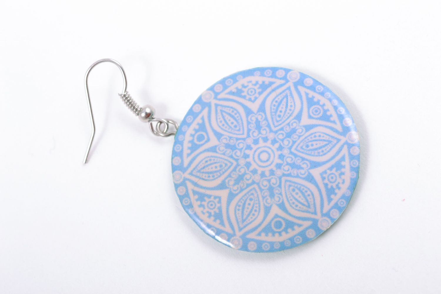 Blue round polymer clay earrings photo 3