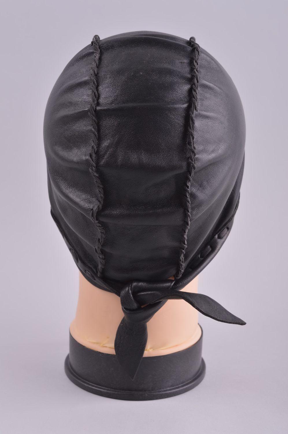 Handmade black leather cap unusual female cap stylish beautiful headwear photo 4