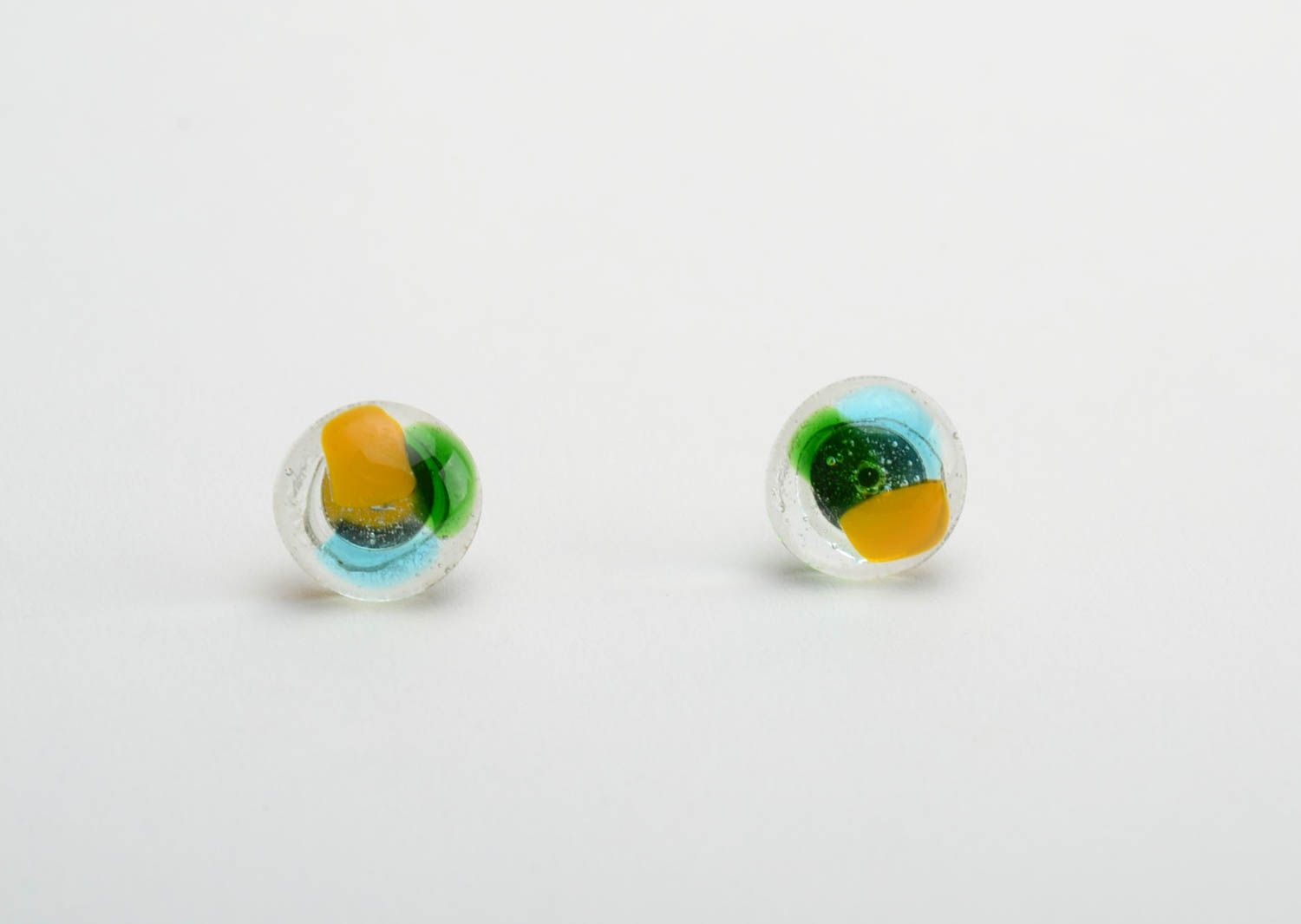 Handmade stud earrings made using glass fusing technique designer accessory photo 5