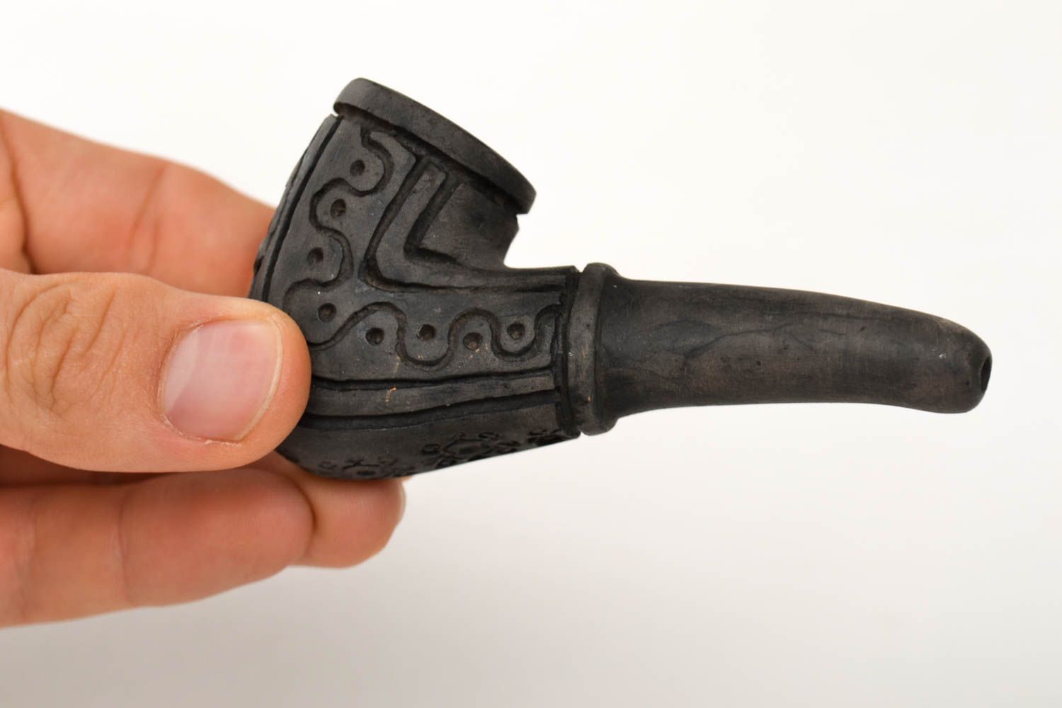Pipa de barro hecha a mano negra accesorio para fumador regalo para hombres foto 2