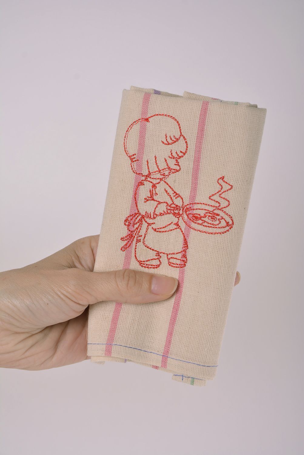 Asciugamani da cucina originali fatti a mano di stoffa naturale con ricamo foto 3