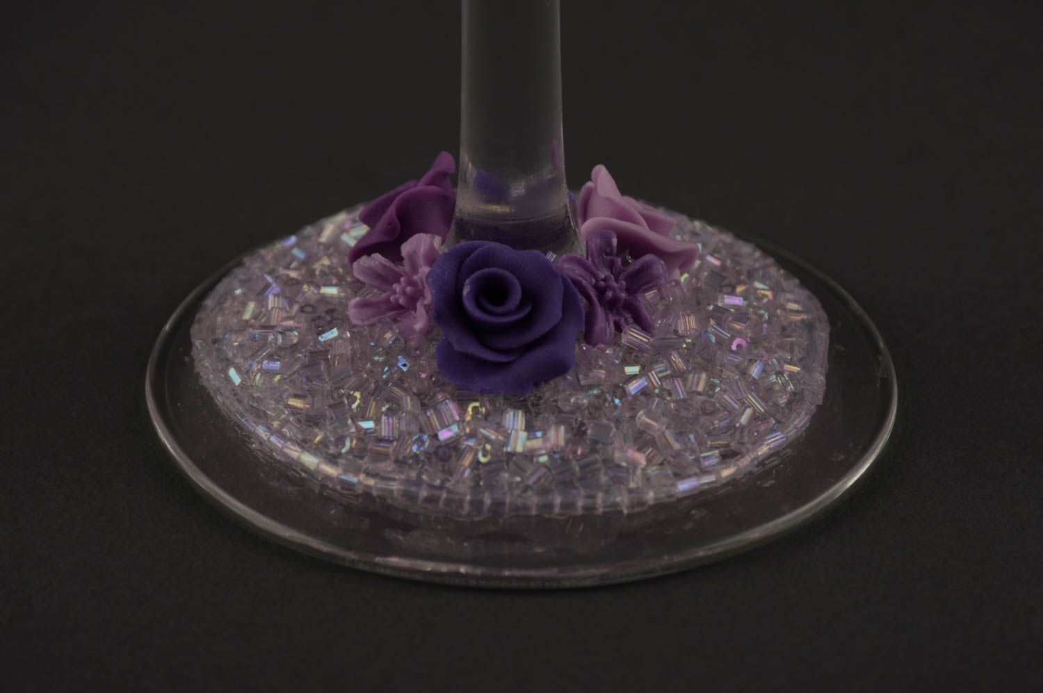 Verres à pied fait main Vaisselle en verre violets avec fleurs Idée cadeau 2 pcs photo 8