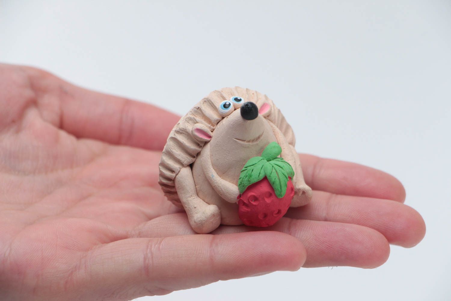 Small handmade clay statuette of hedgehog with painting home decor photo 5