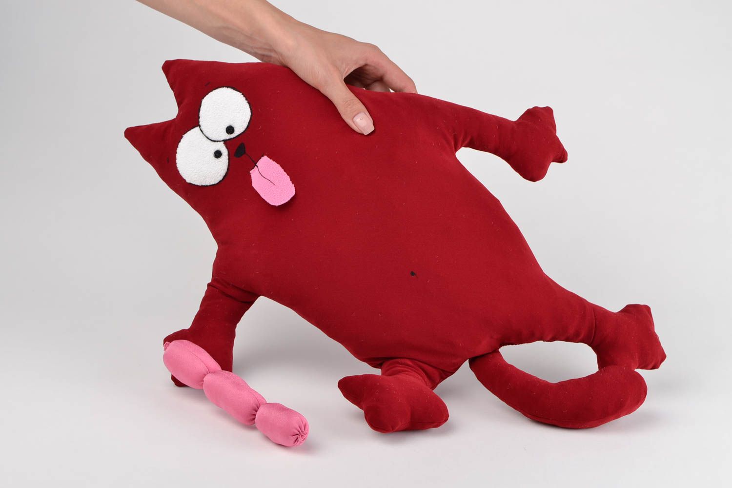 Coussin chat rouge Déco maison fait main en tissus original Coussin pour enfant photo 2