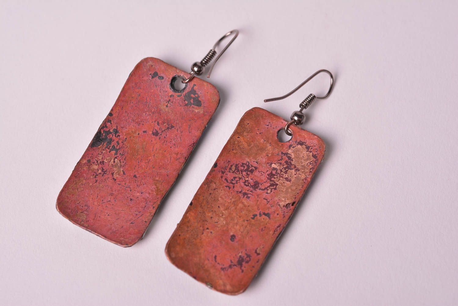 Pendientes hechos a mano de cobre rectangulares regalo original bisutería fina foto 5