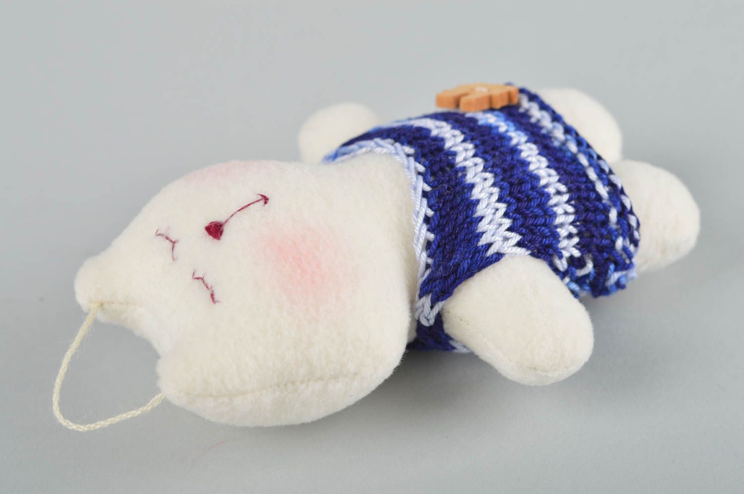 Katze Kuscheltier handmade Stoff Kuscheltier Geschenk für Kinder in weiß blau foto 2