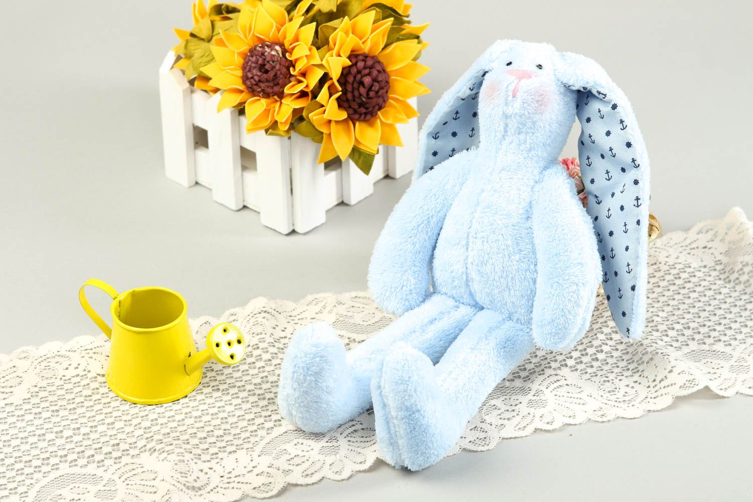 Игрушка заяц ручной работы детская игрушка из ткани голубая мягкая игрушка фото 1