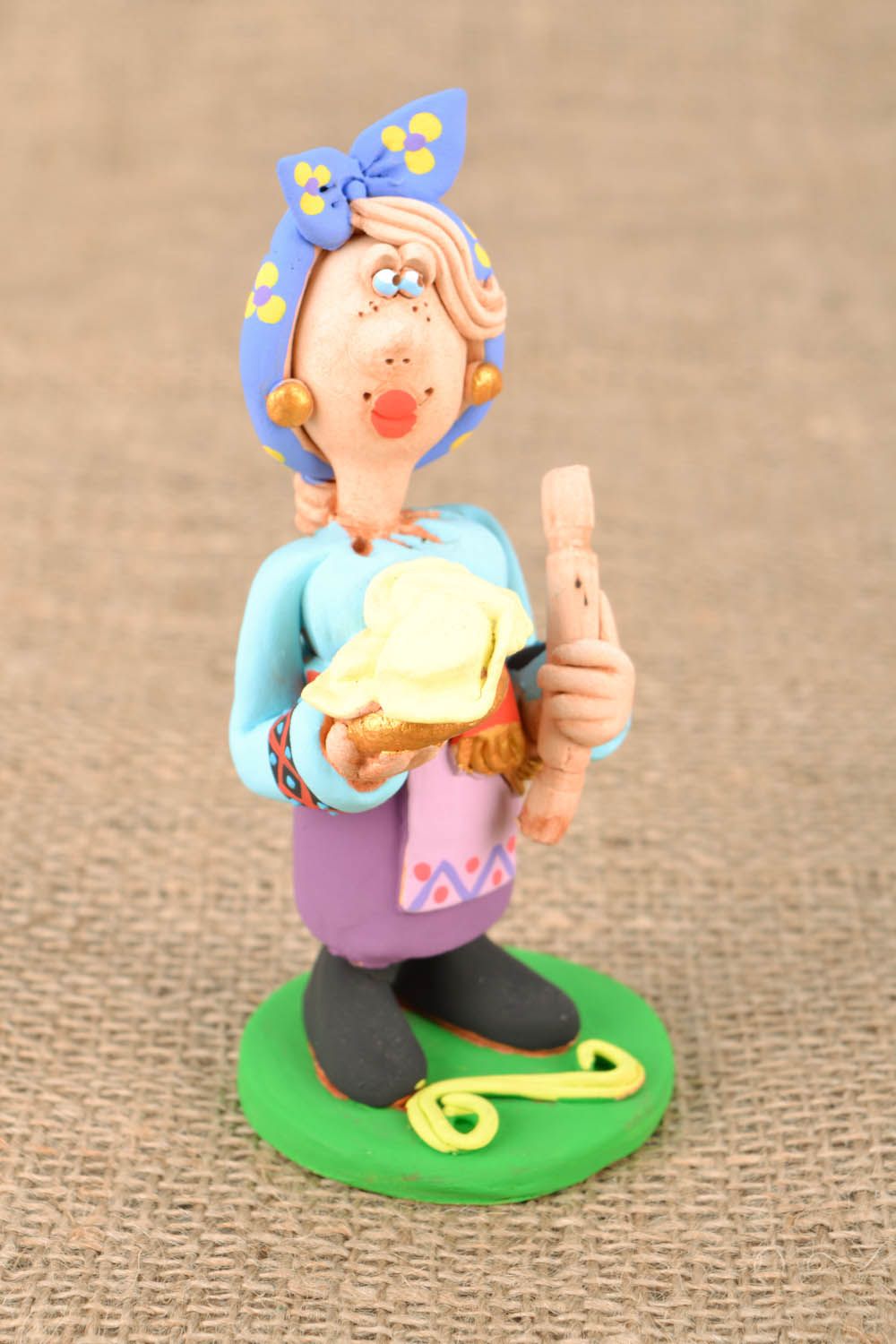 Homemade ceramic statuette Cossack Woman with a Rolling Pin and Dumplings photo 1