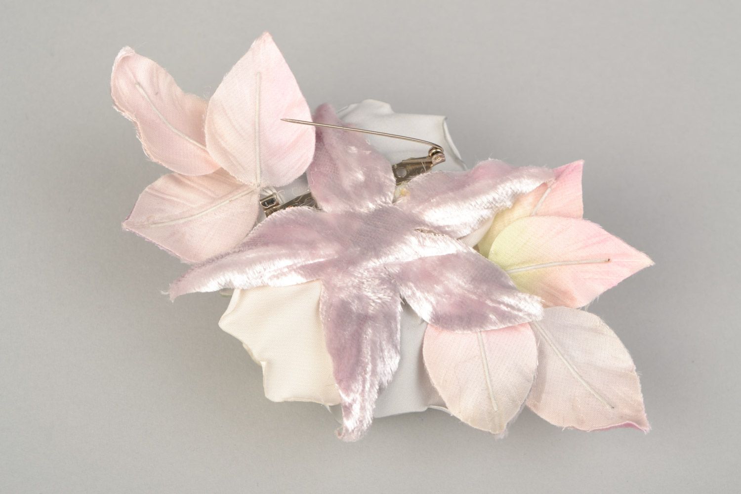 Beautiful handmade women's light fabric flower brooch for blouse Rose photo 5