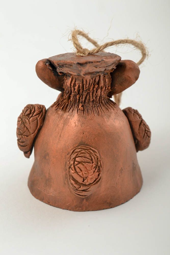 Handmade ceramic unique animal bell designer red clay interior figurine photo 3