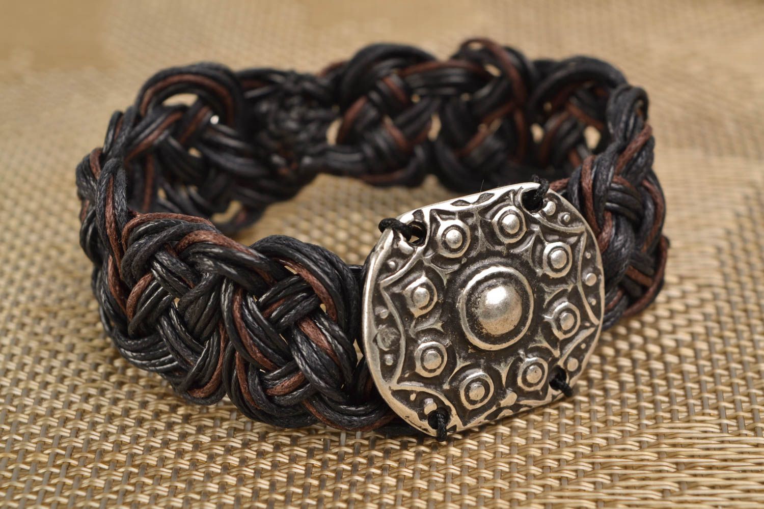 Handmade leather bracelet with metal buckle photo 1