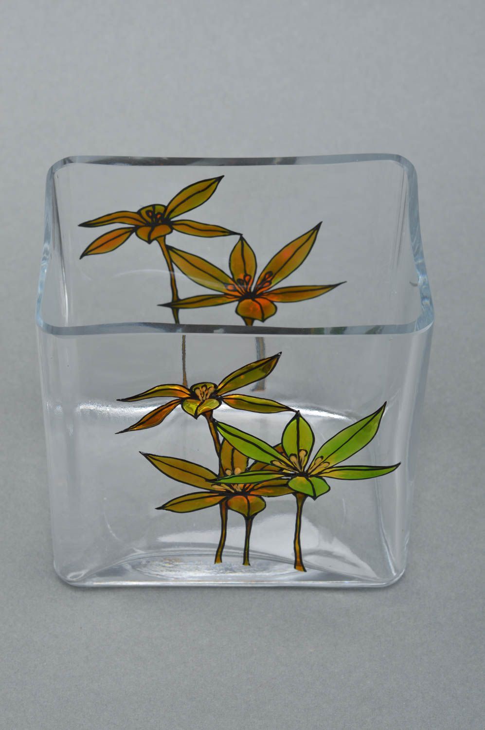 Vase décoratif en verre vitrail fait main avec peinture pour fleurs design photo 4