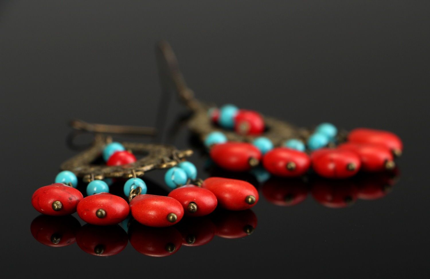Earrings made from corals and turquoise photo 2