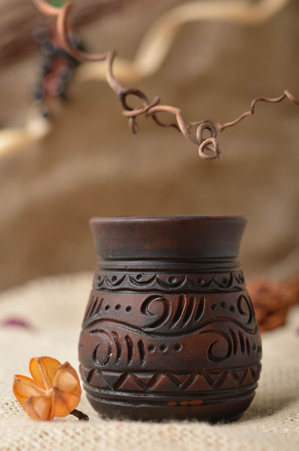 Beautiful small handmade designer ceramic glass 50 ml kilning and waxing photo 1