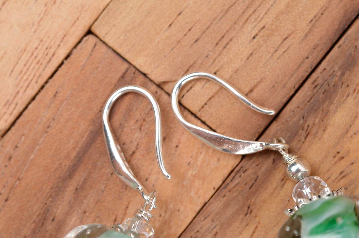 Boucles d'oreilles pendantes Bijou fait main transparent en verre Cadeau femme photo 4