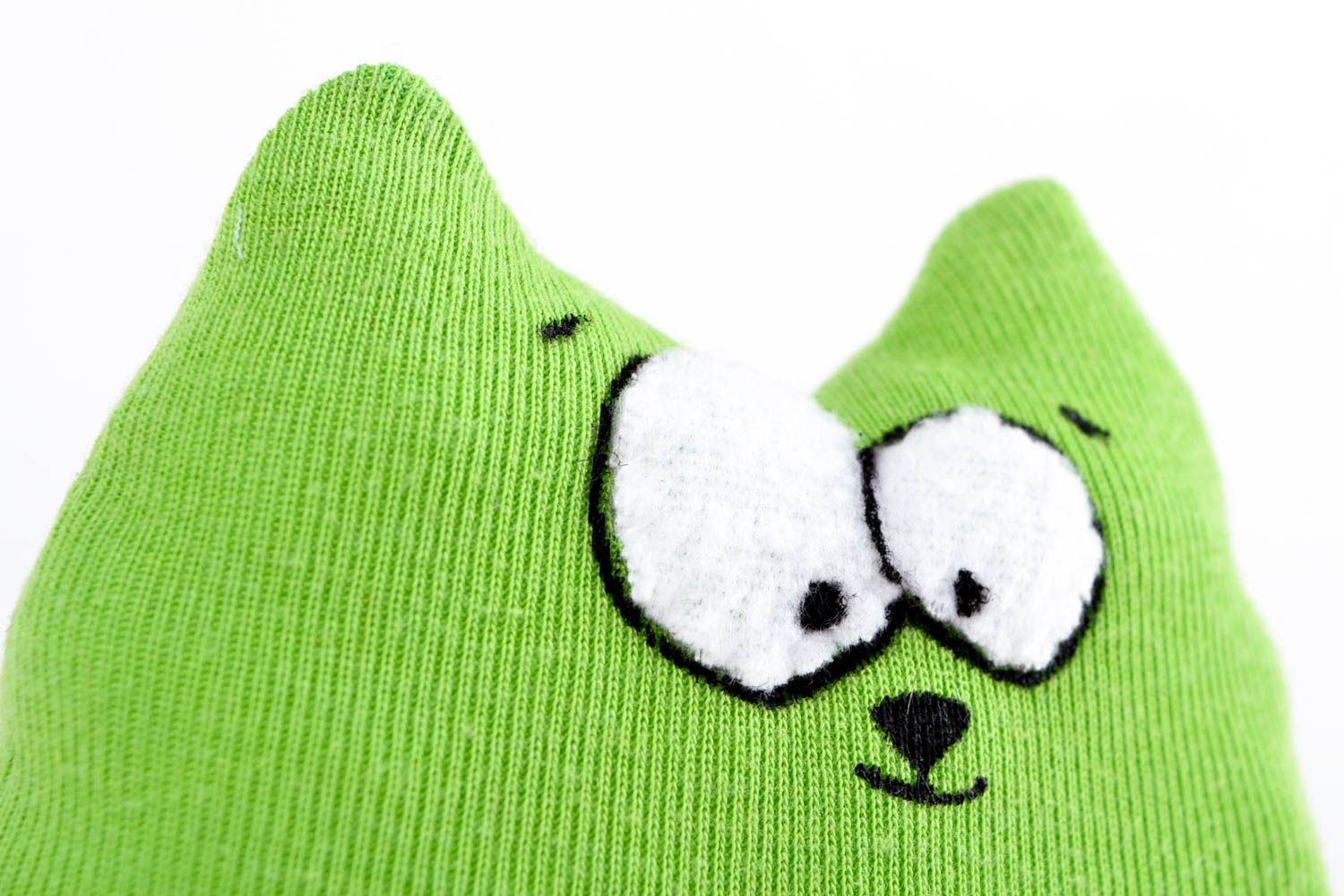 Peluche chat vert Jouet fait main en polaire et jersey Cadeau pour enfant photo 4