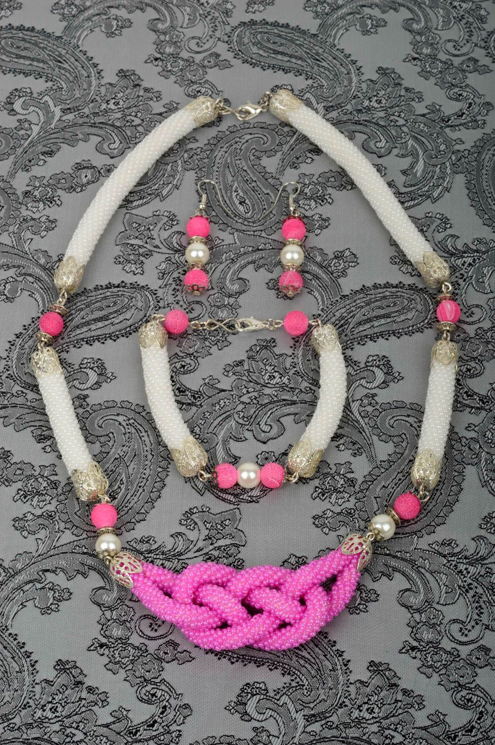 Elegant unusual necklace handmade stylish earrings beautiful bracelet photo 1