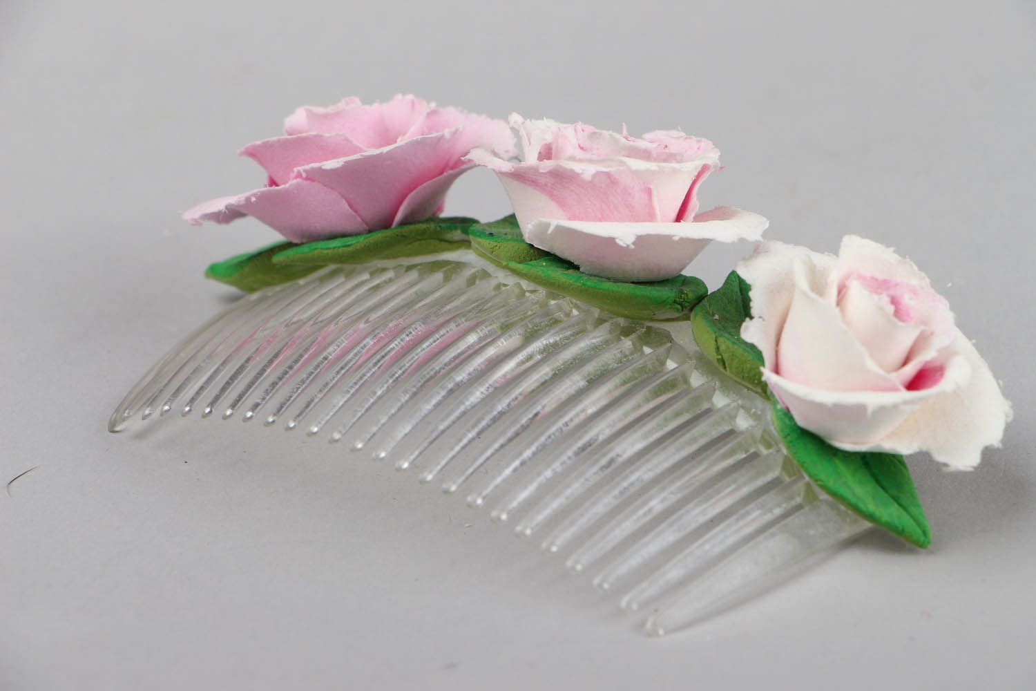 Peigne décoratif cheveux avec roses fait main photo 2