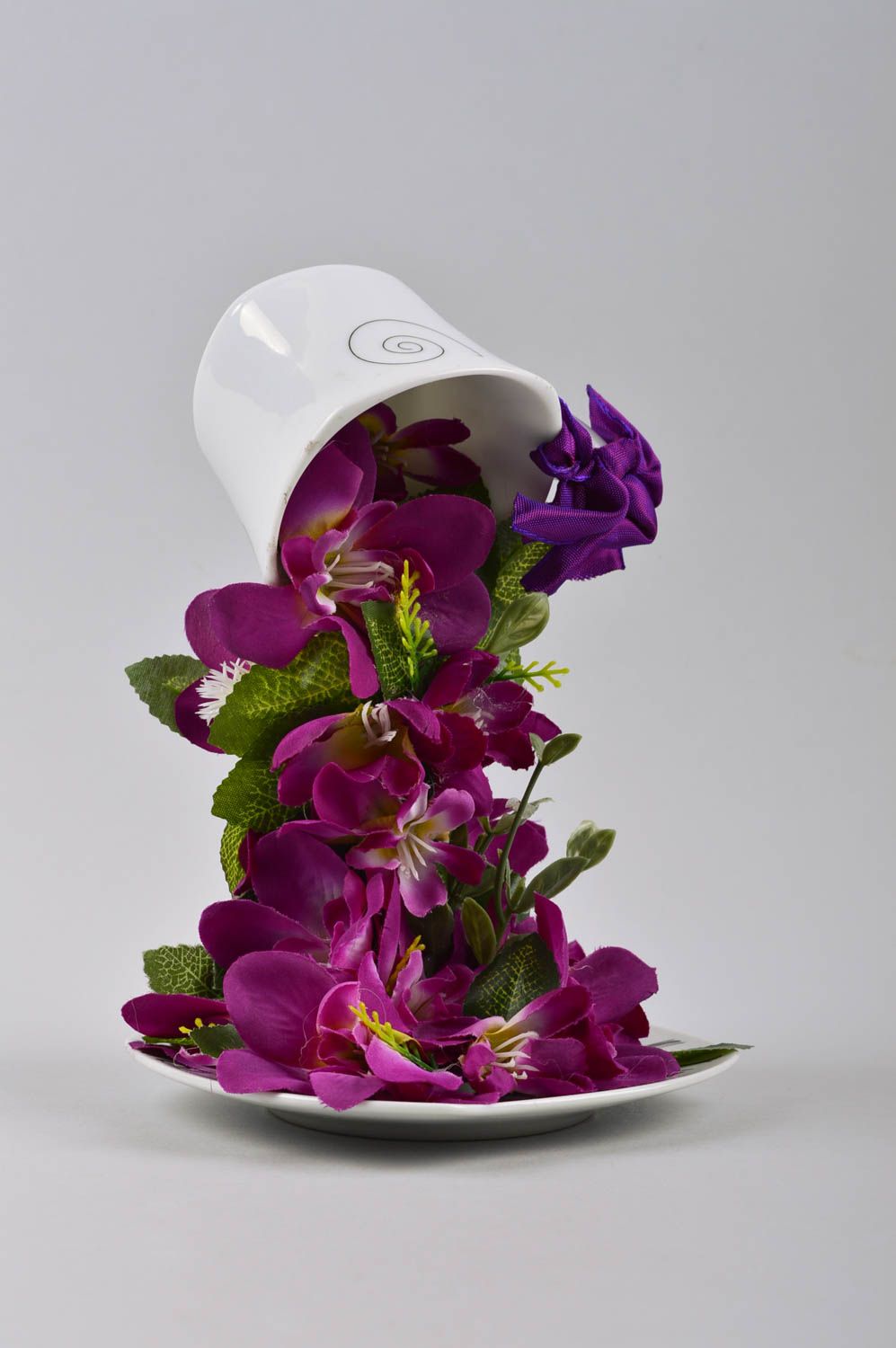 Topiario artificial taza con flores lilas elemento decorativo regalo original foto 3