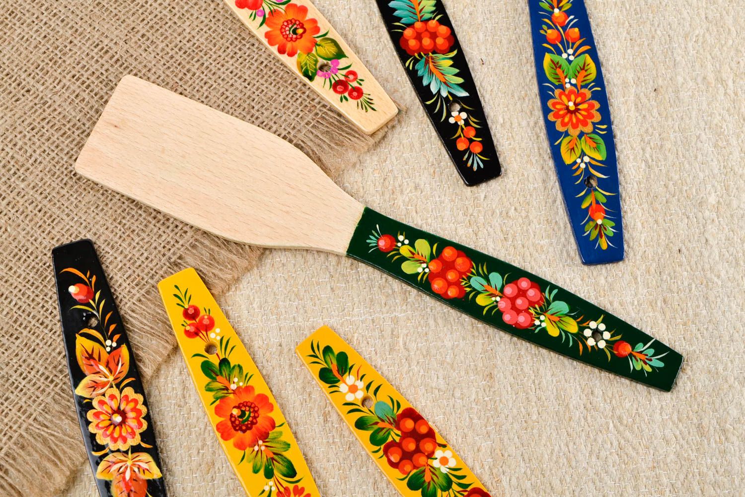 Handmade designer wooden spatula painted kitchen utensils ware in ethnic style photo 1