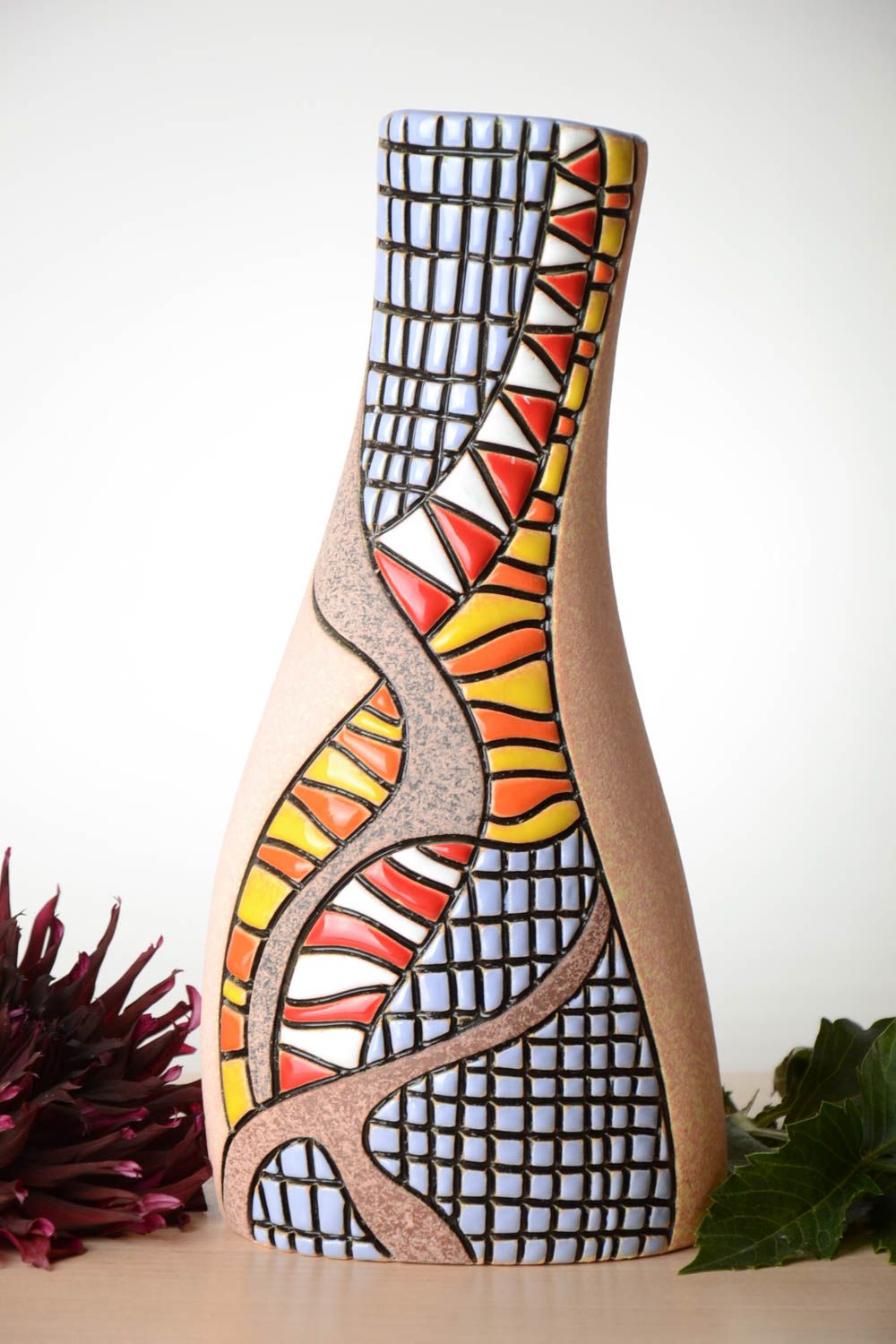 Vase argile Déco maison fait main Cadeau original multicolore 2 litres design photo 1