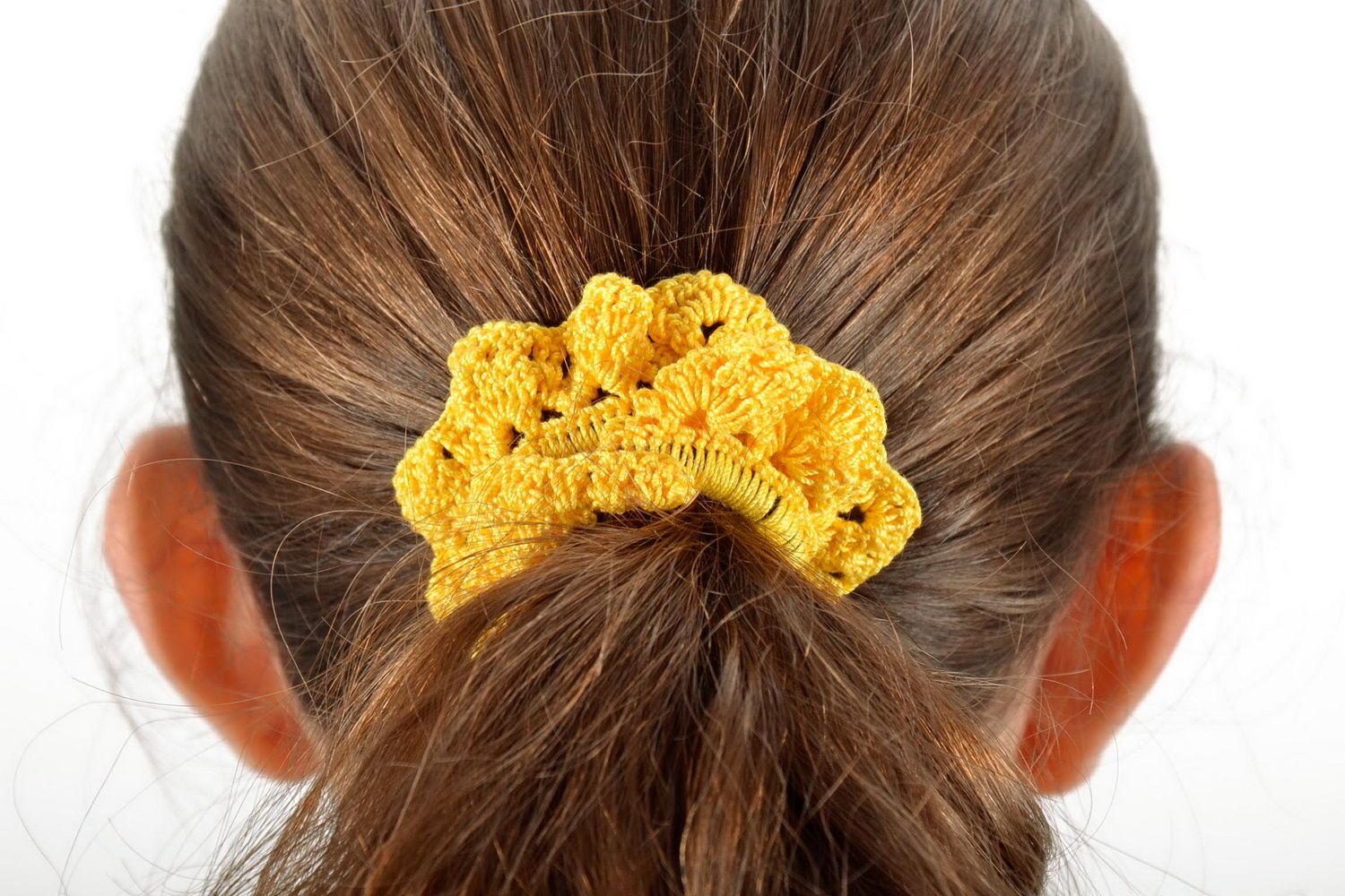 Élastique à cheveux tricoté jaune fait main  photo 3