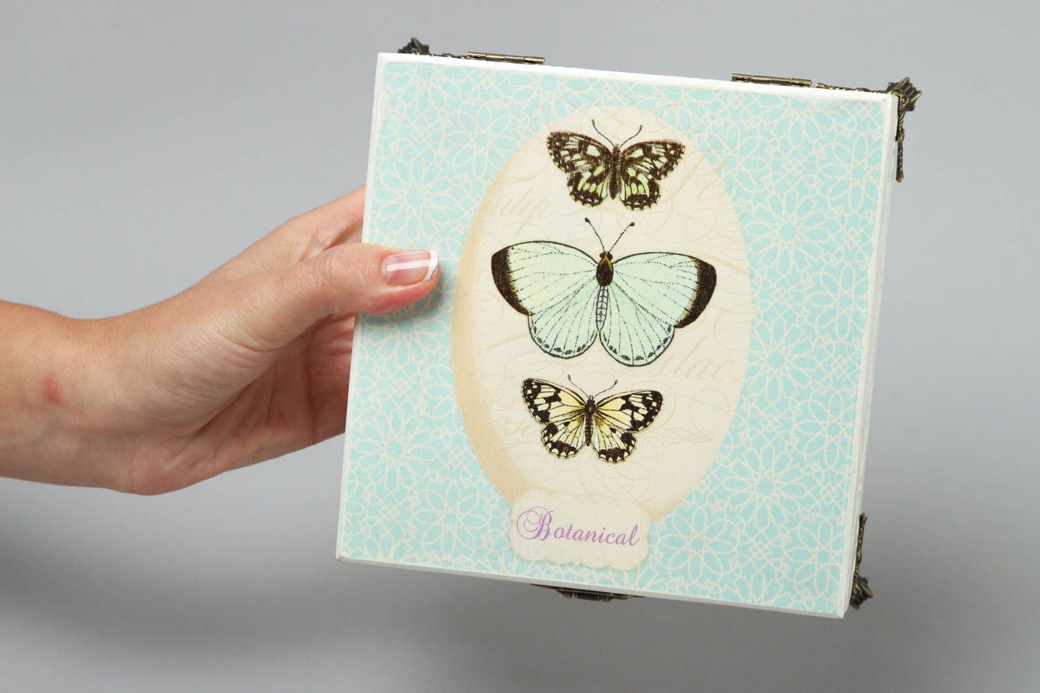 Handmade Holzkiste mit Deckel Geschenk für Frau Holz Schatulle Schmetterlinge foto 5