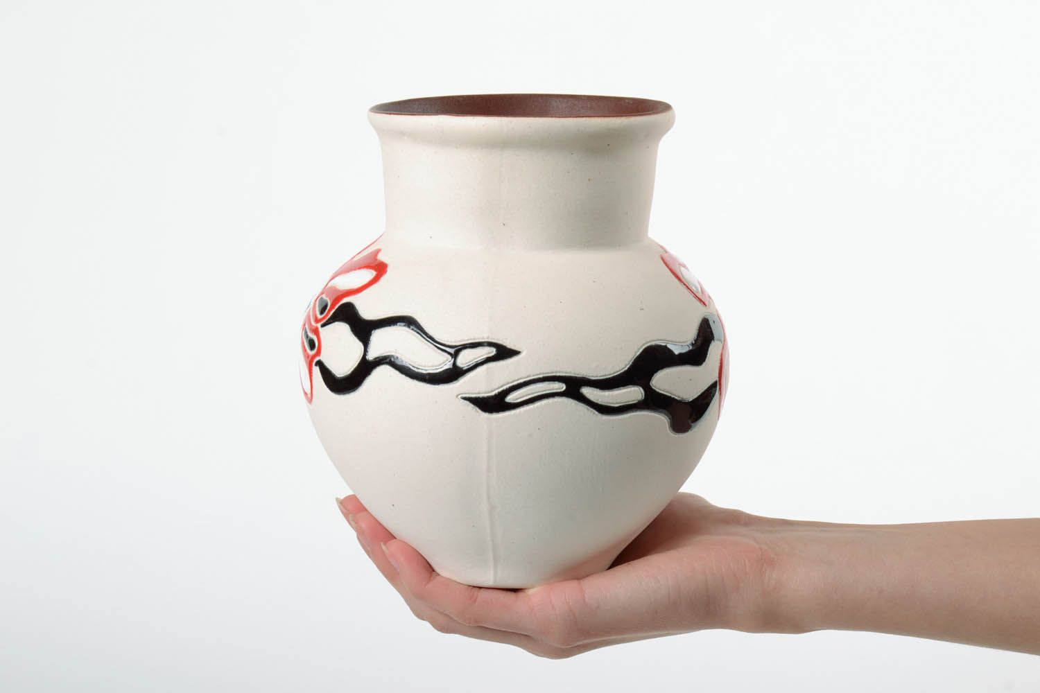 Ceramic hand-painted white 40 oz vase, milk jar with no handle 6,3, 2 lb photo 2