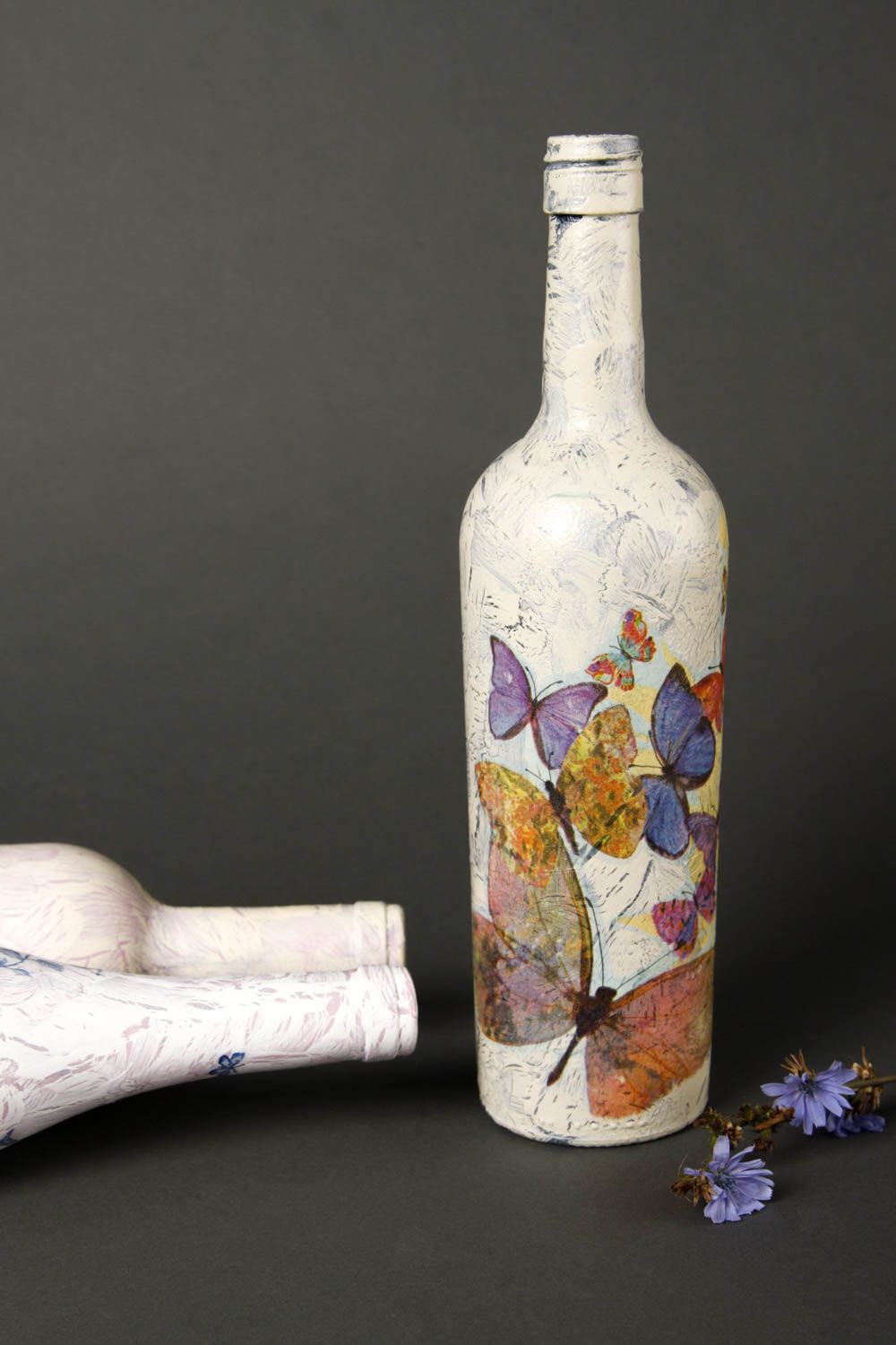 Handmade decorative bottle decorative glass bottle decoupage bottle home decor photo 1