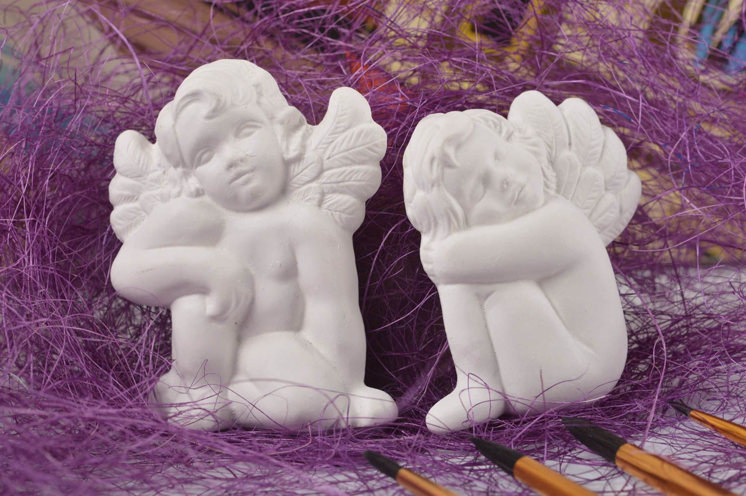 Figurines anges fait main Figurines en plâtre 2 pièces Loisirs créatifs photo 1