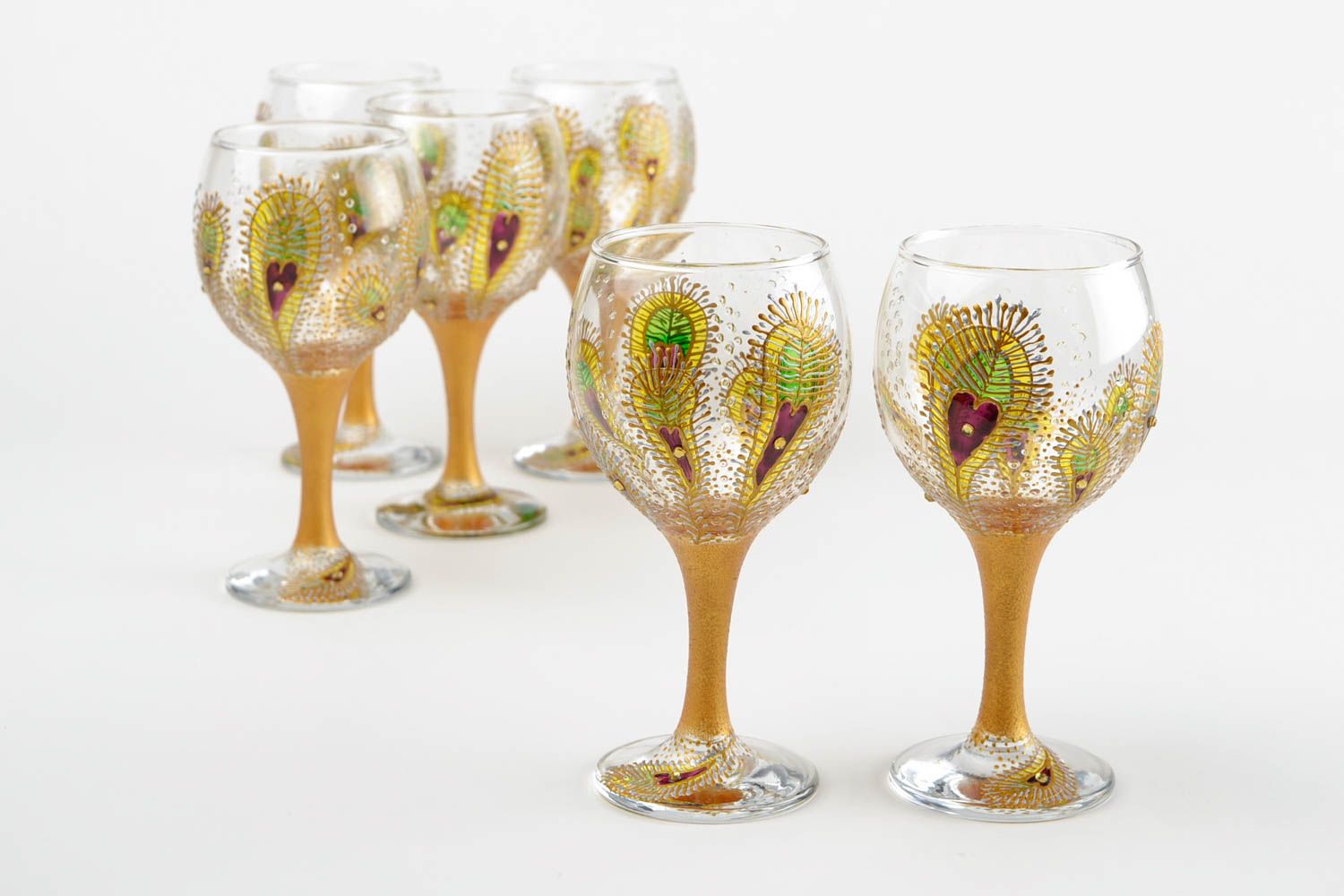 Набор бокалов стеклянных посуда ручной работы бокалы с росписью лепестки фото 5