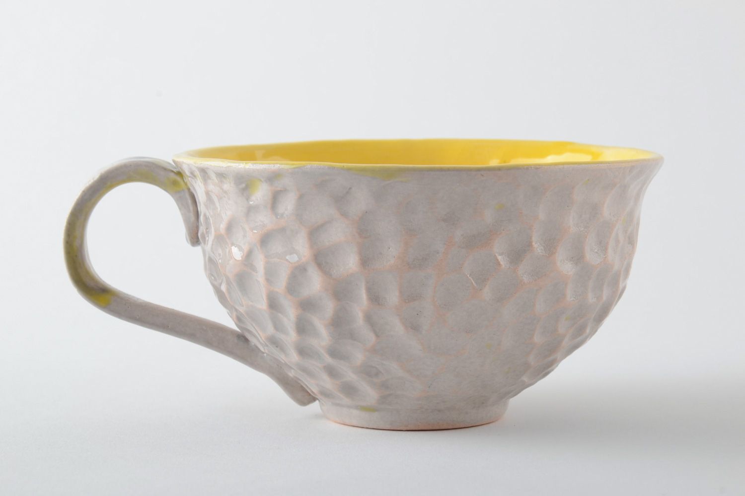 Beige and yellow coffee ceramic glazed cup with handle photo 2