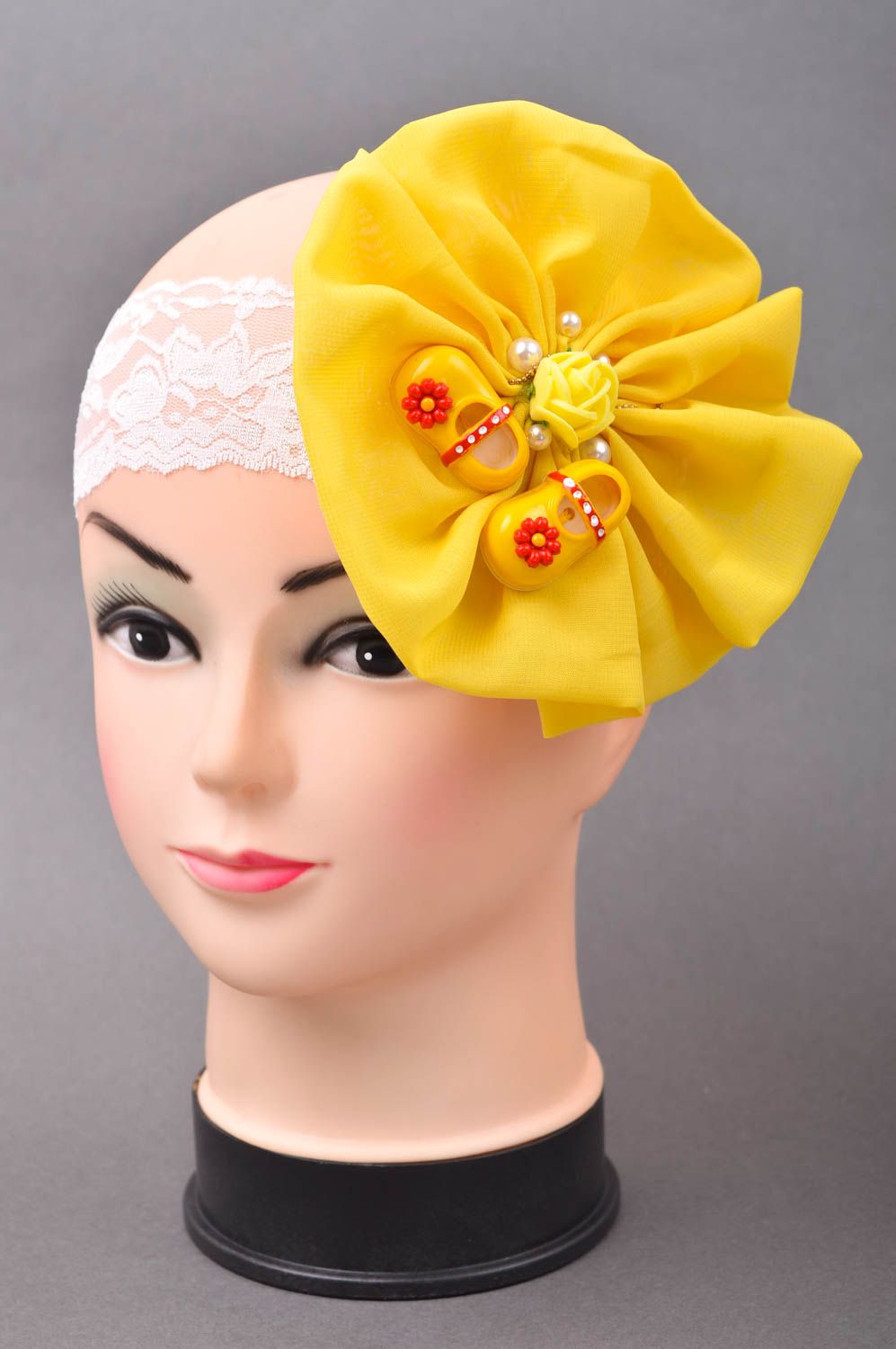 Повязка на голову ручной работы повязка для девочки детская повязка желтая фото 1