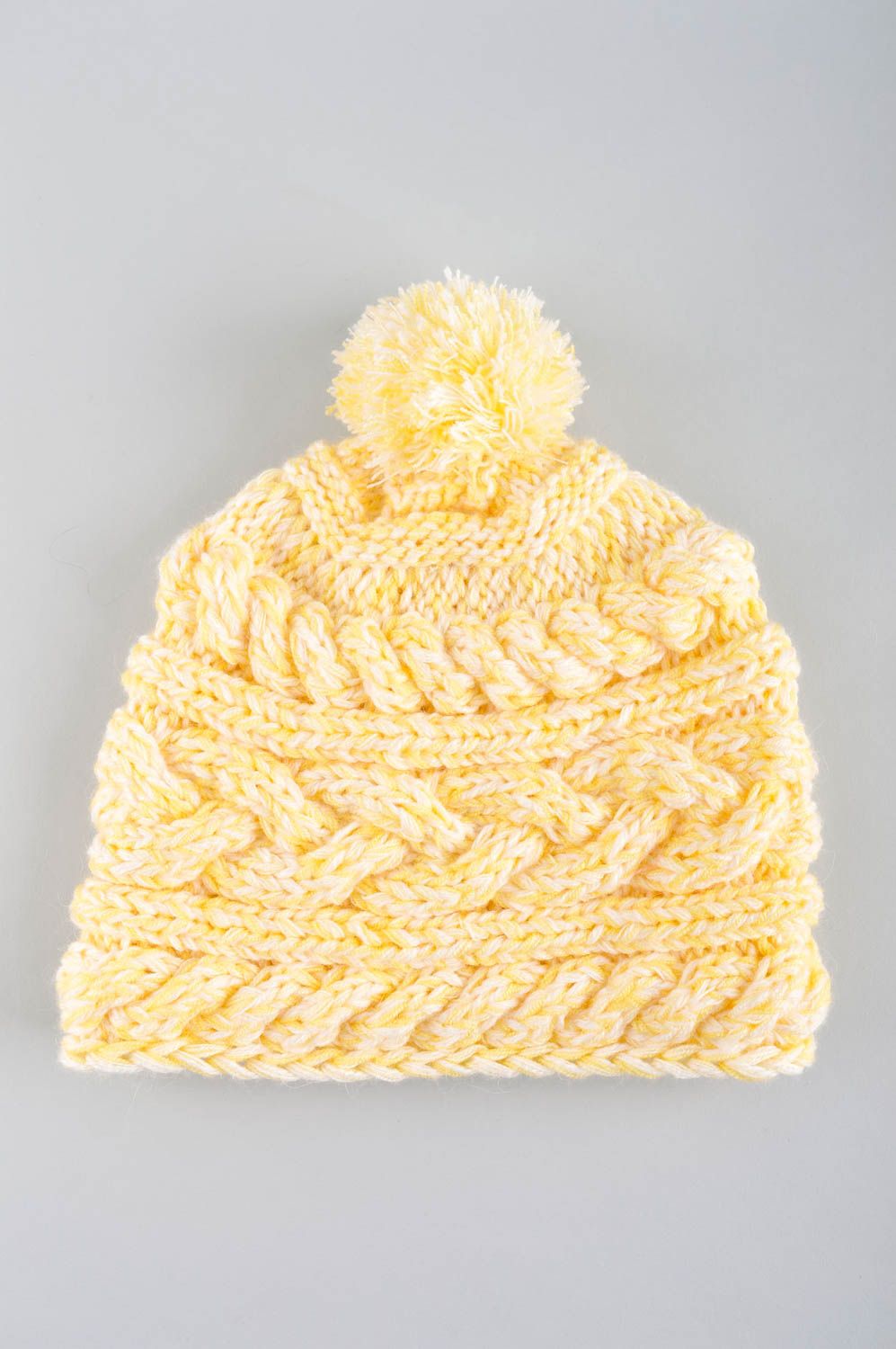 Handmade knitted cap beautiful bright hat warm winter headwear cute cap photo 5