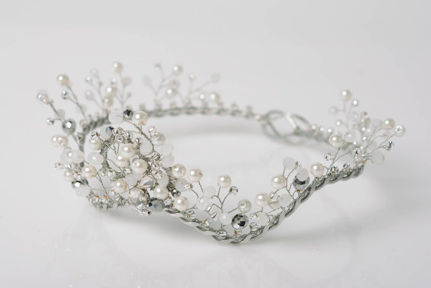 Handmade designer wire tiara with beads women's hair accessory Snow Queen photo 3