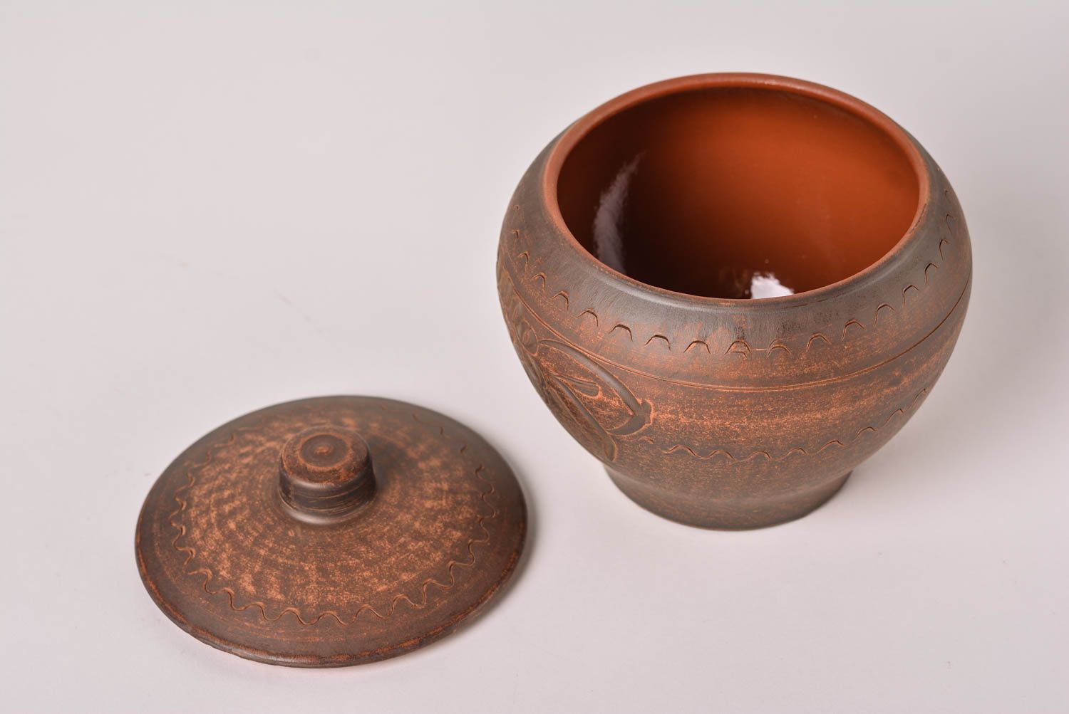 Глиняный горшок посуда ручной работы керамическая кастрюля с крышкой красивая фото 3