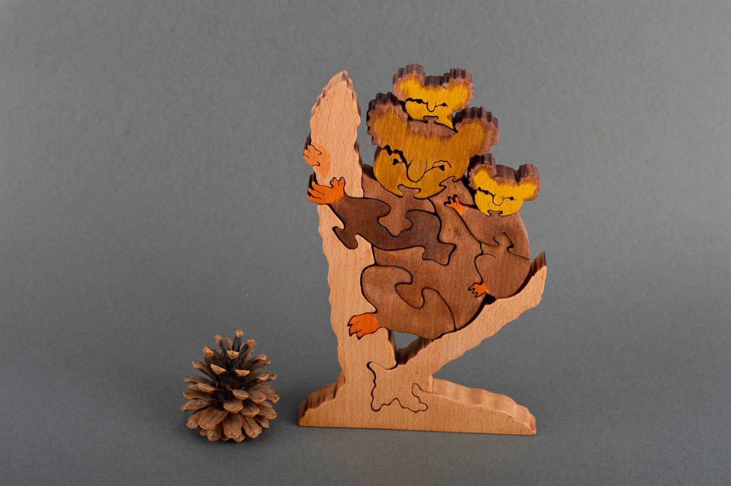 Puzzle 3D en bois fait main Jouet d'éveil koala avec ses petits Cadeau bébé photo 1