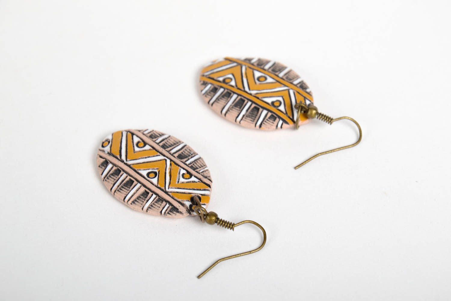 Этническое украшение ручной работы керамические серьги с узором красивые серьги фото 4