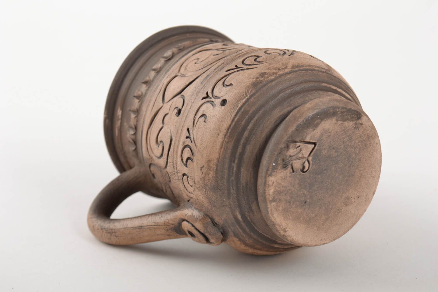 Глиняная кружка ручной работы красивая для чая и кофе молочная керамика 250 мл фото 5
