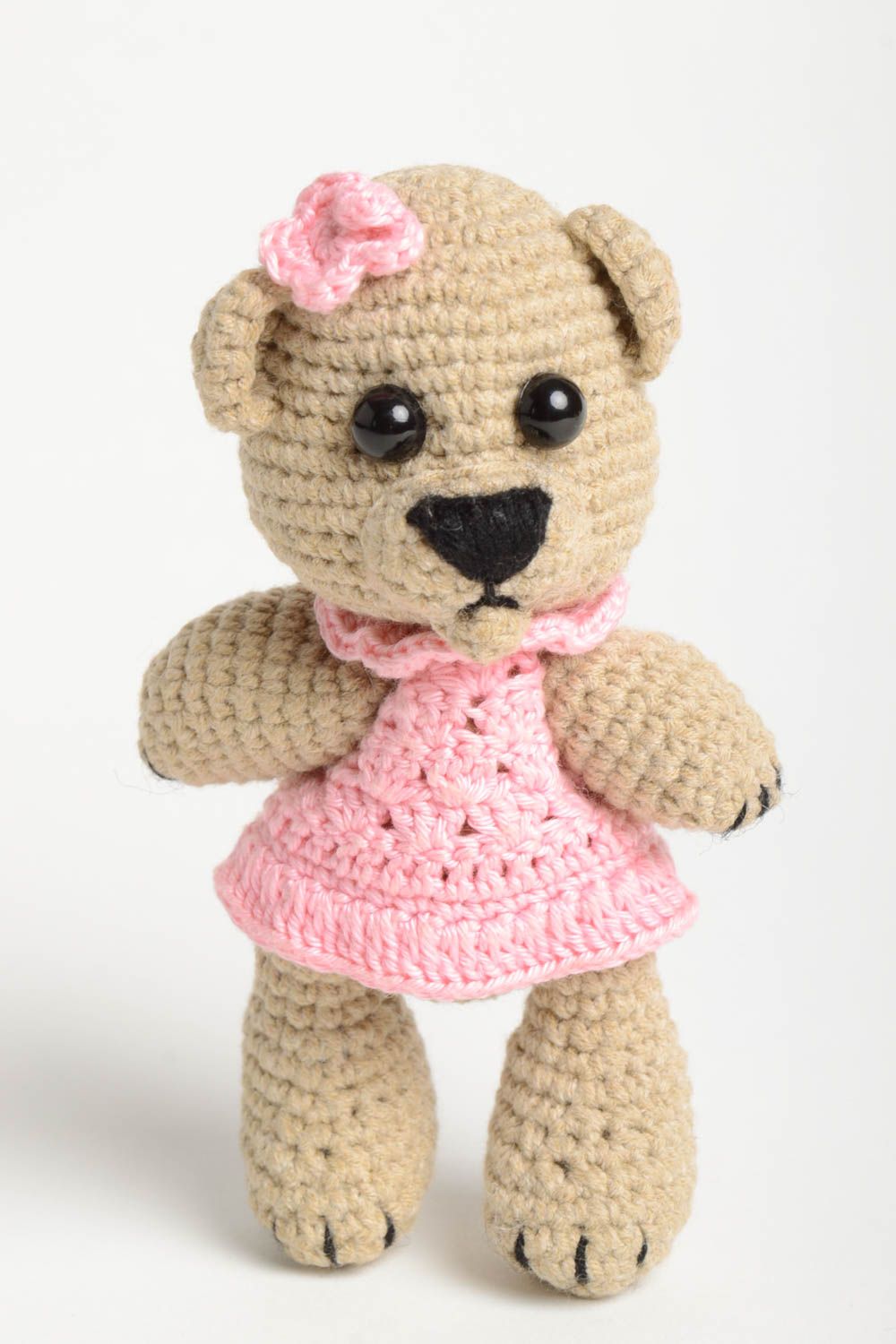 Cute crocheted bear stylish handmade soft toy unusual present for kids photo 2