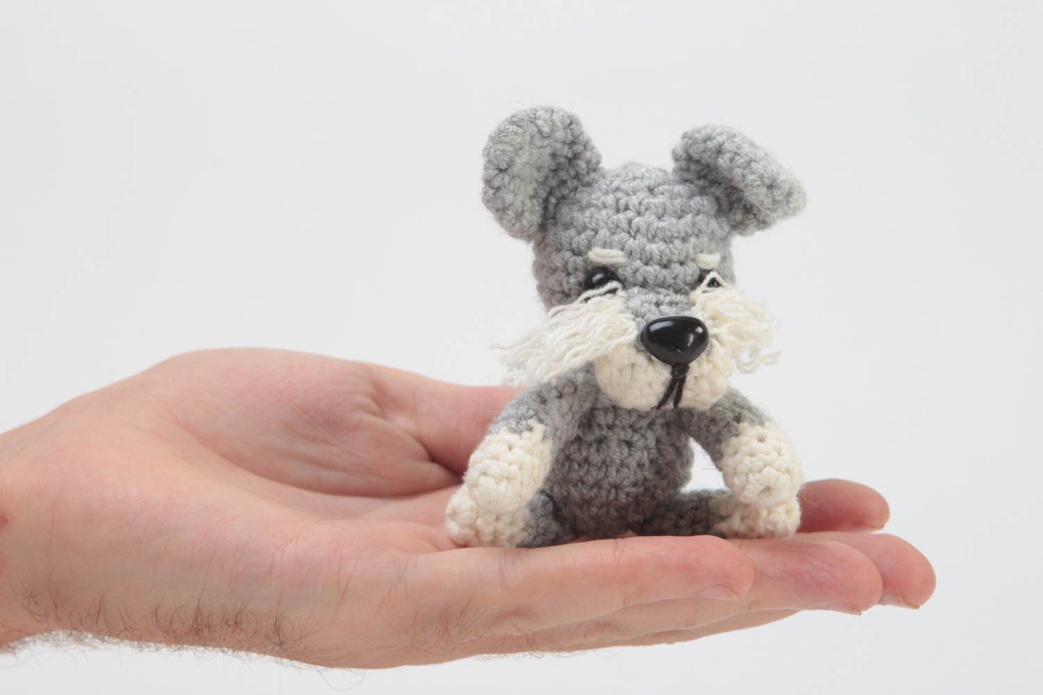 Jouet enfant Peluche tricotée fait main Cadeau original petit chien gris photo 5
