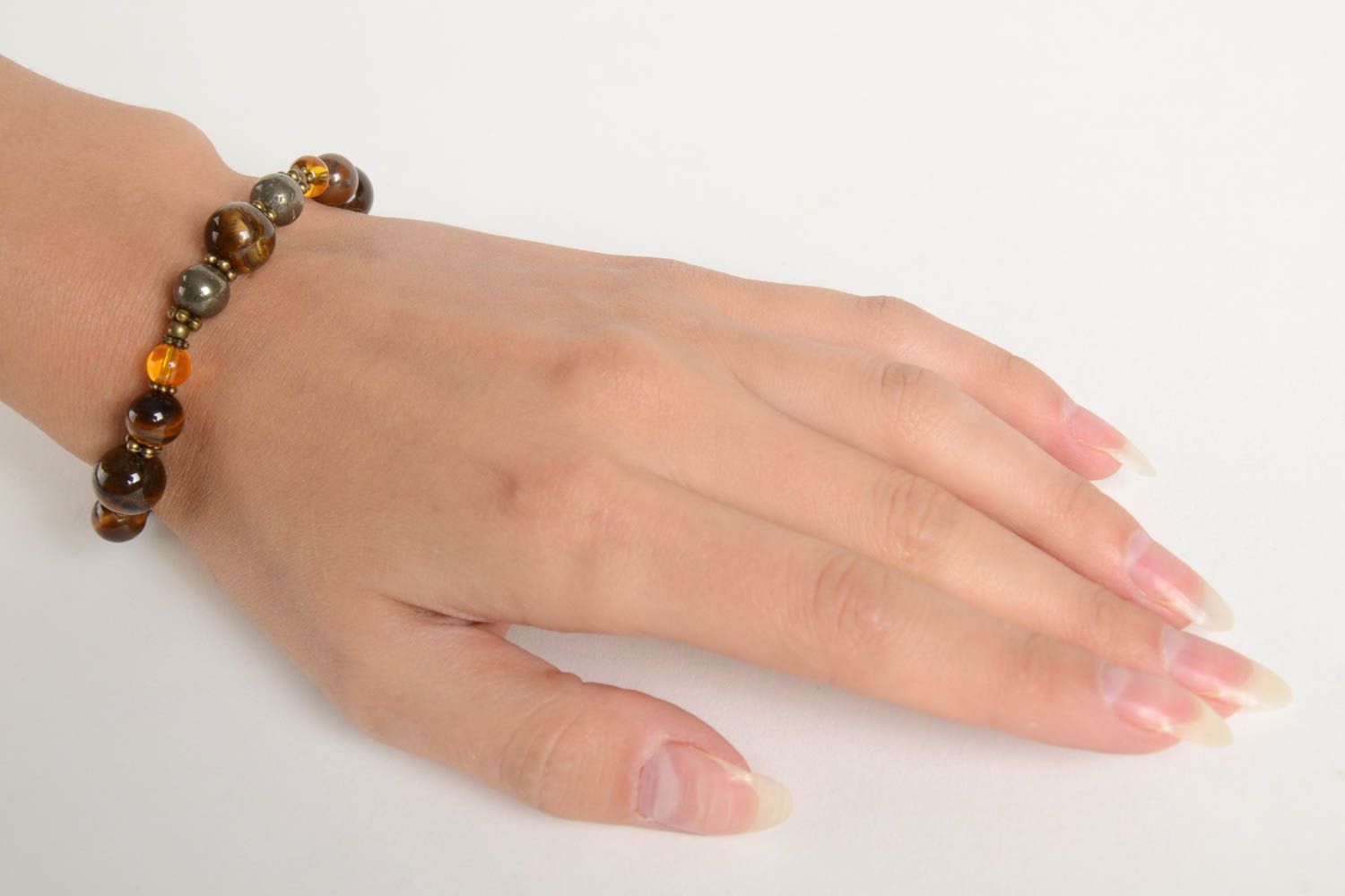 Bracelet pierres naturelles Bijou fait main brun jaune Accessoire femme photo 2